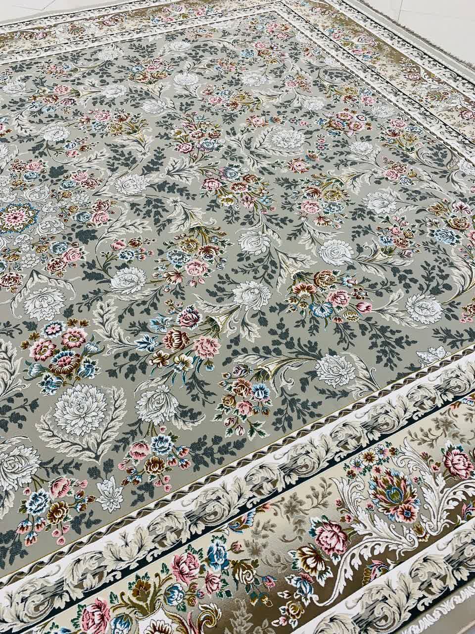 فرش ماشینی 1200 شانه کاشان طرح ترلان ترمه‌ای گل برجسته تراکم 3600