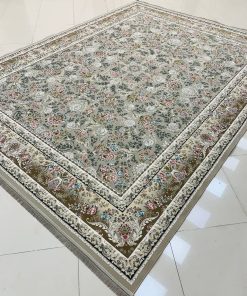 فرش ماشینی 1200 شانه کاشان طرح ترلان ترمه‌ای گل برجسته تراکم 3600