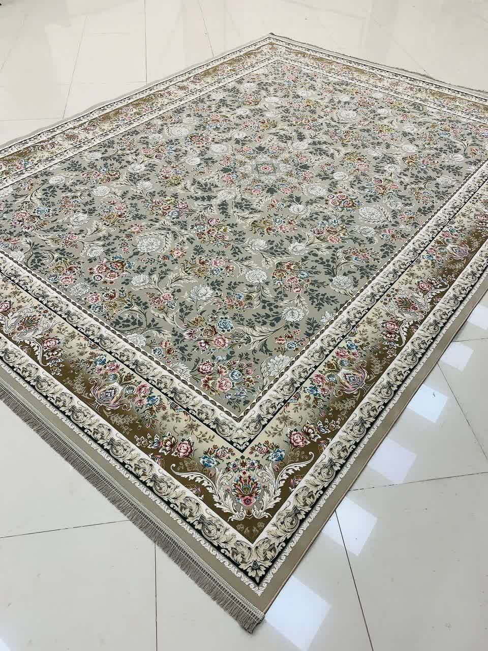 فرش ماشینی 1200 شانه کاشان طرح ترلان ترمه‌ای گل برجسته تراکم 3600