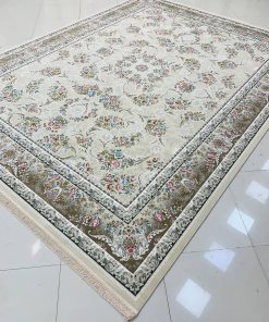 فرش ماشینی 1200 شانه کاشان طرح ترلان صدفی گل برجسته تراکم 3600