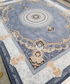 فرش ماشینی 700 شانه کاشان طرح ترمه رنگ دودی با تراکم 2550