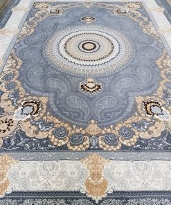 فرش ماشینی 700 شانه کاشان طرح ترمه رنگ دودی با تراکم 2550