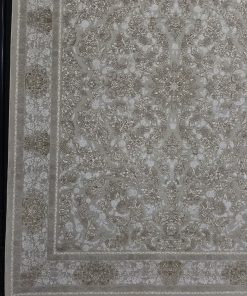 فرش ماشینی ۱۲۰۰ شانه طرح تهمینه رنگ کرم گل برجسته کاشان
