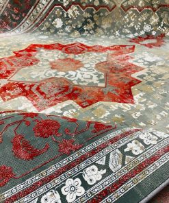 فرش ماشینی 1200 شانه کاشان طرح هریس دودی گل برجسته تراکم 3600