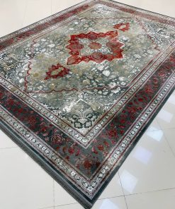 فرش ماشینی 1200 شانه کاشان طرح هریس دودی گل برجسته تراکم 3600