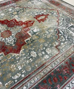 فرش ماشینی 1200 شانه کاشان طرح هریس دودی گل برجسته تراکم 3600