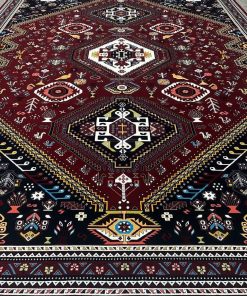 فرش ماشینی 700 شانه کاشان طرح حسن آباد لاکی هندسی عشایری