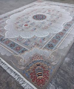 فرش ماشینی 700 شانه کاشان طرح خشتی زمینه فیلی 10 رنگ