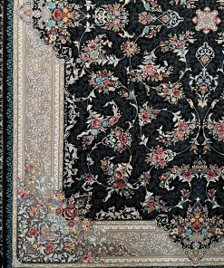 فرش ماشینی 700 شانه کاشان طرح دیبا سرمه‌ای تراکم 2550 ده رنگ