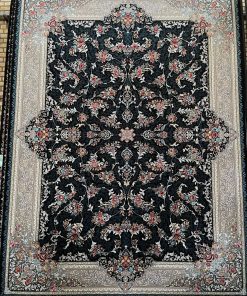 فرش ماشینی 700 شانه کاشان طرح دیبا سرمه‌ای تراکم 2550 ده رنگ