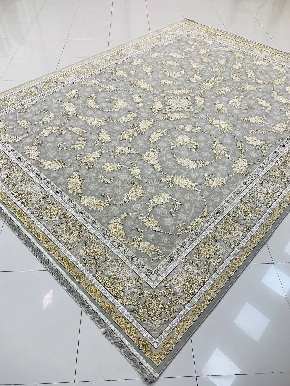 فرش ماشینی 1200 شانه کاشان طرح رزیتا ترمه‌ای گل برجسته تراکم 3600