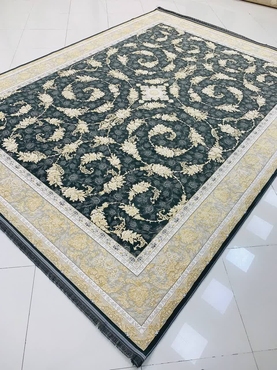 فرش ماشینی 1200 شانه کاشان طرح رزیتا دودی گل برجسته مدرن تراکم 3600
