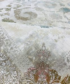 فرش ماشینی 1200 شانه کاشان طرح رها صدفی گل برجسته تراکم 3600