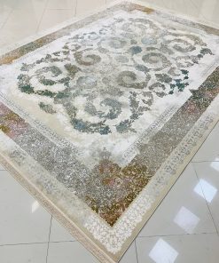 فرش ماشینی 1200 شانه کاشان طرح رها صدفی گل برجسته تراکم 3600
