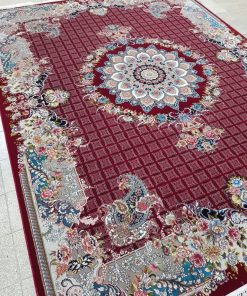 فرش ماشینی 700 شانه کاشان طرح رها روناسی تراکم 2550 با ترنج مرکزی سفید