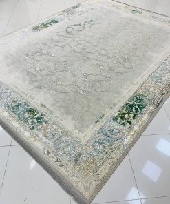 فرش ماشینی ۱۲۰۰ شانه کاشان طرح روناک ترمه‌ای بدون ترنج گل برجسته تراکم ۳۶۰۰