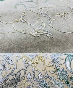 فرش ماشینی ۱۲۰۰ شانه کاشان طرح روناک ترمه‌ای بدون ترنج گل برجسته تراکم ۳۶۰۰