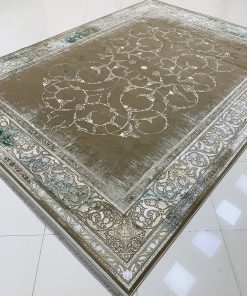 فرش ماشینی 1200 شانه کاشان طرح روناک نسکافه‌ای گل برجسته مدرن