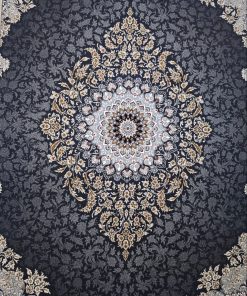 فرش ماشینی ۷۰۰ شانه کاشان طرح رویا دودی تیره ترنج دار تراکم ۲۲۵۰