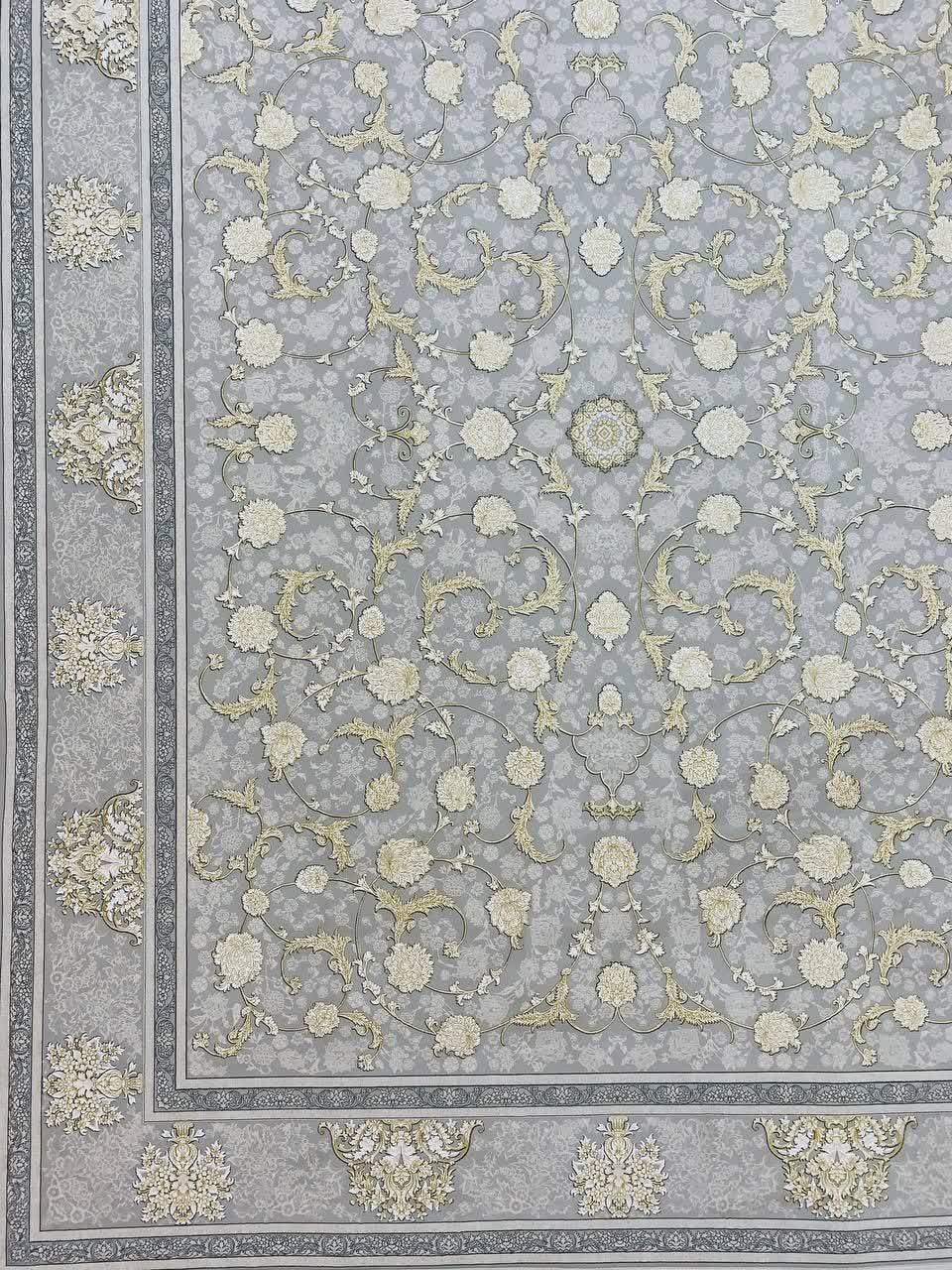 فرش 1200 شانه کاشان طرح زرگل ترمه‌ای گل برجسته افشان