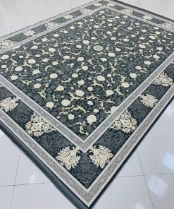 فرش 1200 شانه کاشان طرح زرگل دودی گل برجسته افشان تراکم 3600
