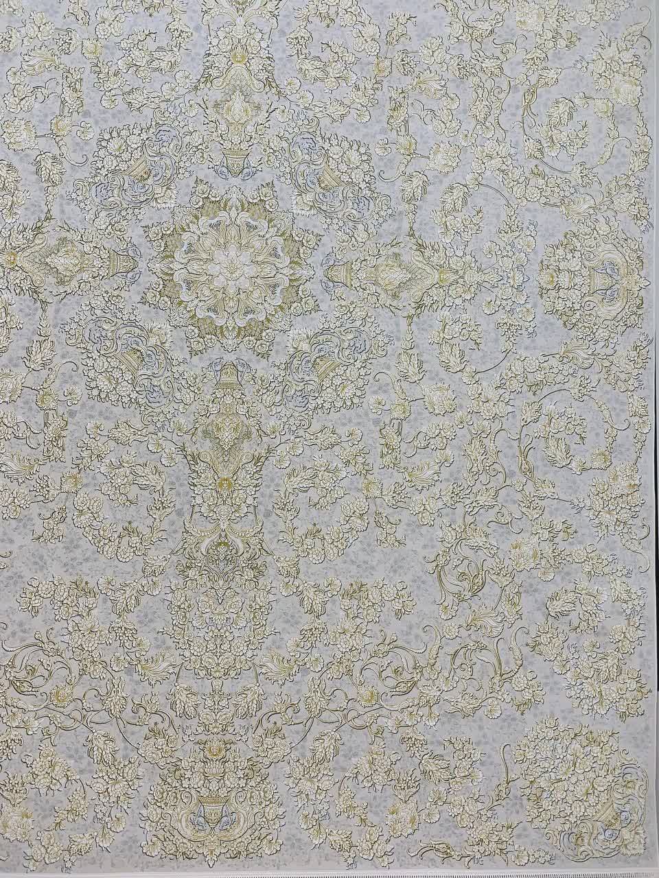 فرش 1200 شانه کاشان طرح زرین صدفی گل برجسته تراکم 3600
