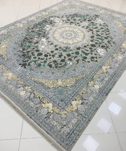 فرش ماشینی ۱۲۰۰ شانه کاشان طرح ساغر ترمه‌ای گل برجسته