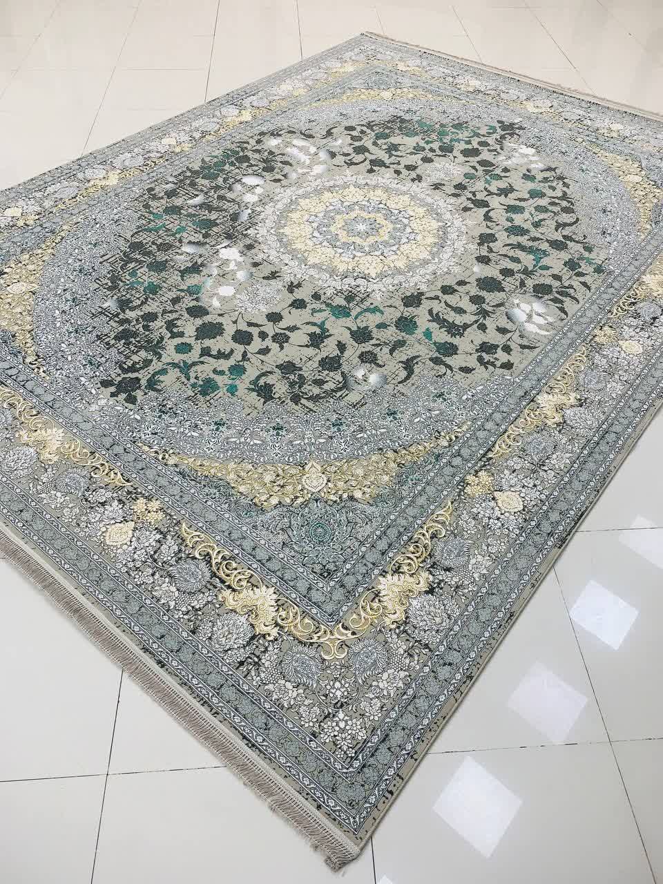 فرش ماشینی ۱۲۰۰ شانه کاشان طرح ساغر ترمه‌ای گل برجسته
