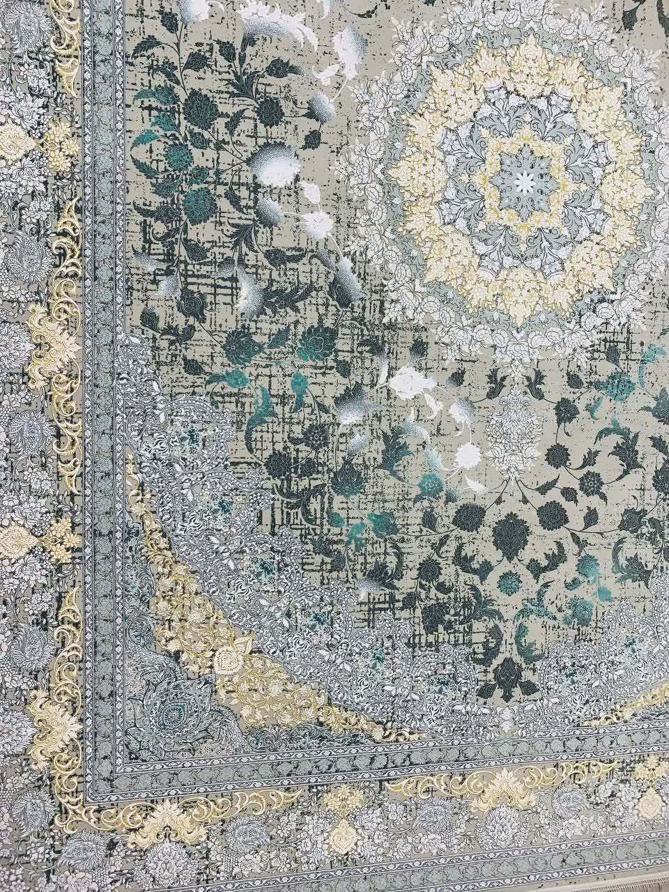 فرش ماشینی ۱۲۰۰ شانه کاشان طرح ساغر ترمه‌ای گل برجسته