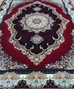 فرش ماشینی 700 شانه کاشان طرح ساغر زمینه لاکی 10 رنگ تراکم 2550