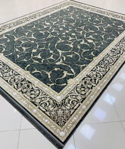 فرش 1200 شانه کاشان طرح سامیار دودی گل برجسته بدون ترنج