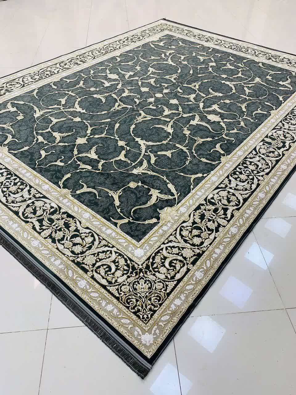 فرش 1200 شانه کاشان طرح سامیار دودی گل برجسته بدون ترنج