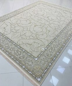 فرش ماشینی ۱۲۰۰ شانه کاشان طرح سامیار صدفی افشان گل برجسته تراکم ۳۶۰۰