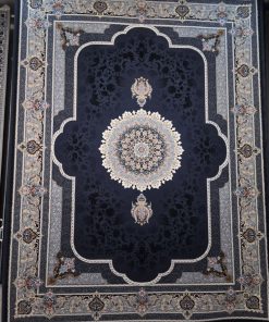 فرش ماشینی ۷۰۰ شانه کاشان طرح سرو دودی تیره تراکم ۲۲۵۰