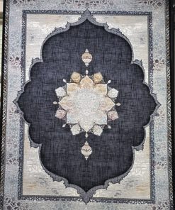 فرش ماشینی ۷۰۰ شانه طرح سلنا دودی مدرن با ترنج روشن ۱۰ رنگ