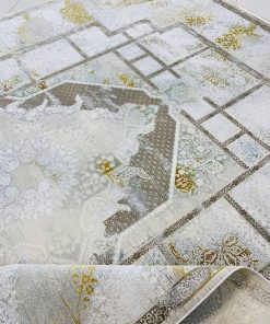فرش ماشینی ۱۲۰۰ شانه کاشان طرح سپیدار صدفی خشتی گل برجسته تراکم ۳۶۰۰