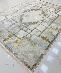 فرش ماشینی ۱۲۰۰ شانه کاشان طرح سپیدار صدفی خشتی گل برجسته تراکم ۳۶۰۰