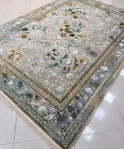 فرش ماشینی 1200 شانه کاشان طرح شاهکار صدفی گل برجسته مدرن تراکم 3600