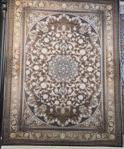 فرش ماشینی ۷۰۰ شانه کاشان طرح شیوا زمینه نسکافه‌ای شکلاتی