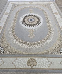 فرش ماشینی ۱۲۰۰ شانه کاشان طرح صدرا زمینه فیلی گل برجسته