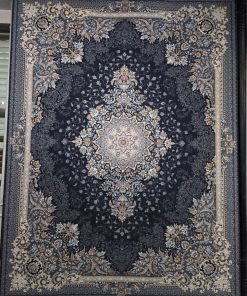 فرش ماشینی ۷۰۰ شانه کاشان طرح صنوبر دودی با ترنج روشن و ۱۰ رنگ