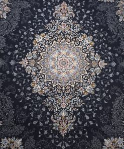 فرش ماشینی ۷۰۰ شانه کاشان طرح صنوبر دودی با ترنج روشن و ۱۰ رنگ