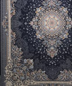فرش ماشینی ۷۰۰ شانه کاشان طرح صنوبر دودی با ترنج روشن و ۱۰ رنگ