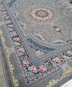 فرش ماشینی 700 شانه کاشان طرح طاق بستان زمینه فیلی 10 رنگ تراکم 2550