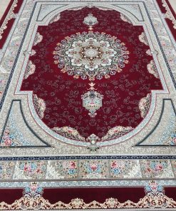 فرش ماشینی 700 شانه کاشان طرح طاق بستان لاکی تراکم 2550