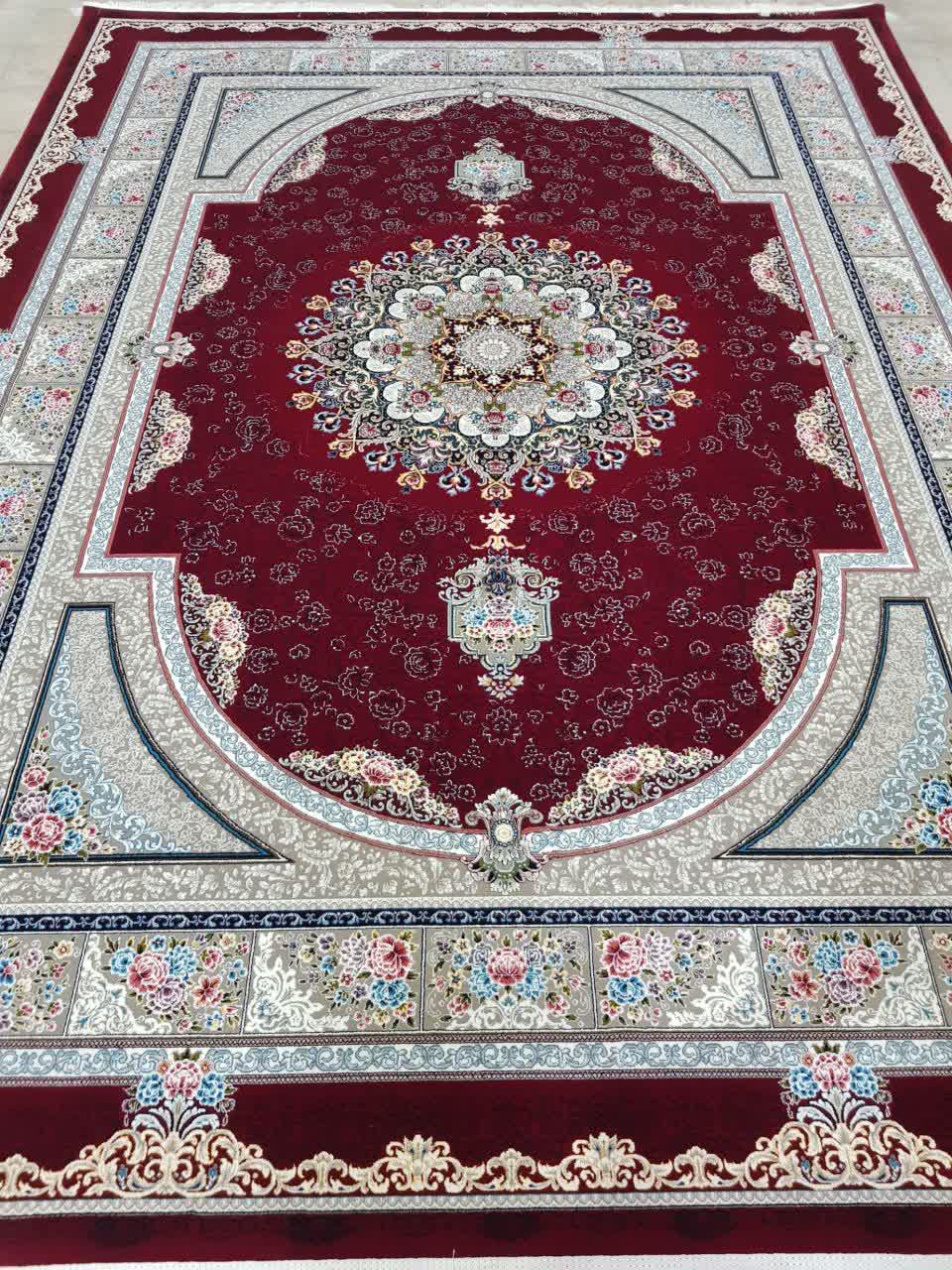 فرش ماشینی 700 شانه کاشان طرح طاق بستان لاکی تراکم 2550