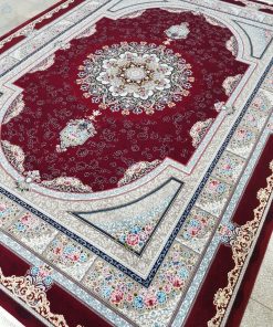 فرش ماشینی 700 شانه کاشان طرح طاق بستان لاکی تراکم 2550