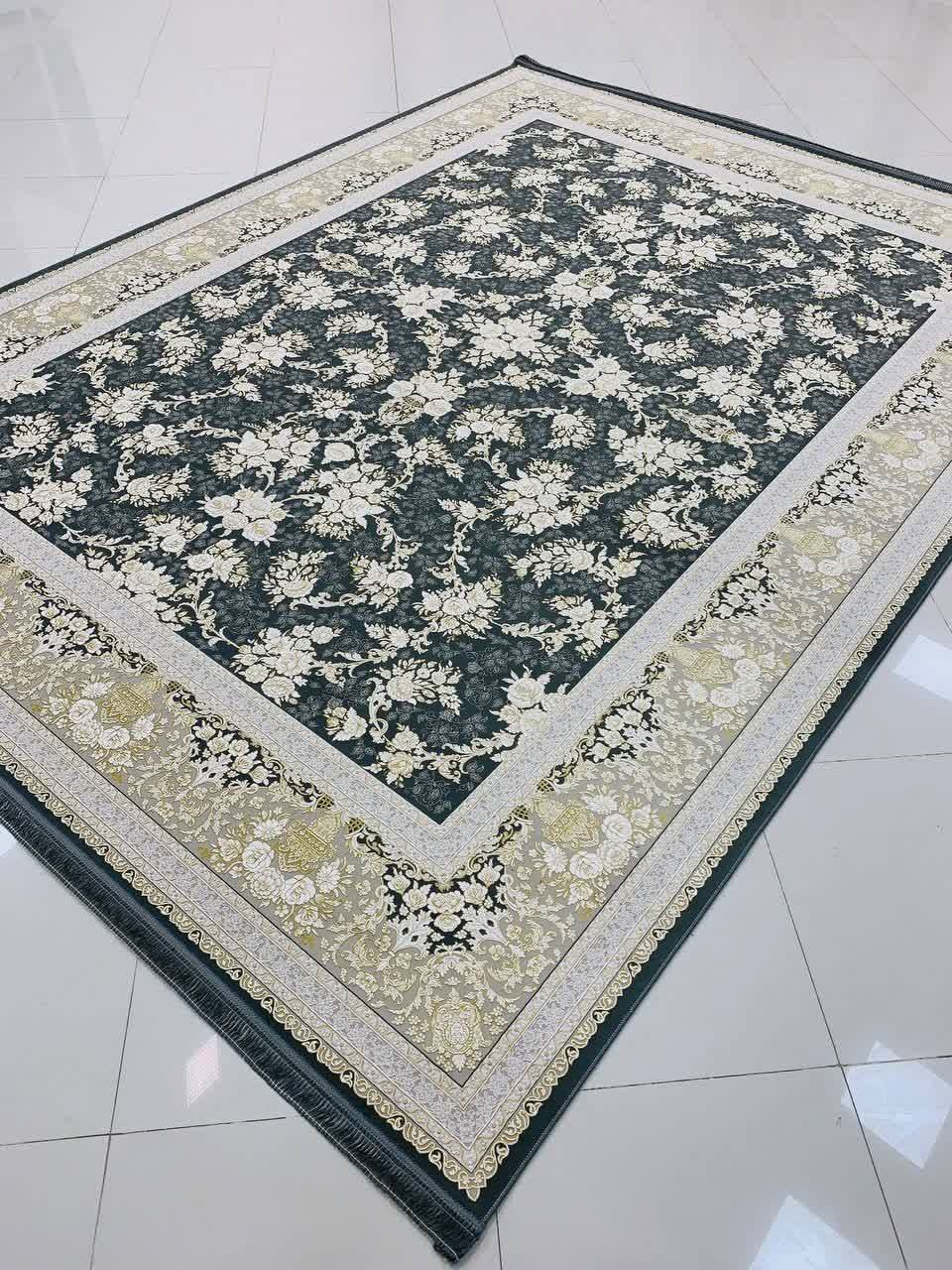 فرش ۱۲۰۰ شانه کاشان طرح طلا دودی گل برجسته تراکم ۳۶۰۰