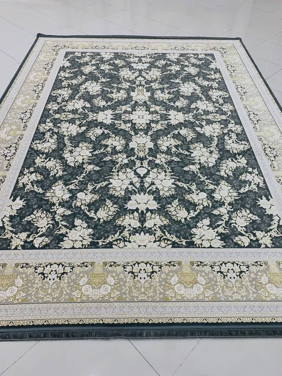 فرش ۱۲۰۰ شانه کاشان طرح طلا دودی گل برجسته تراکم ۳۶۰۰