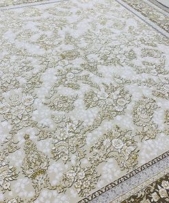 فرش ماشینی 1200 شانه کاشان طرح طلا صدفی گل برجسته لوکس تراکم 3600